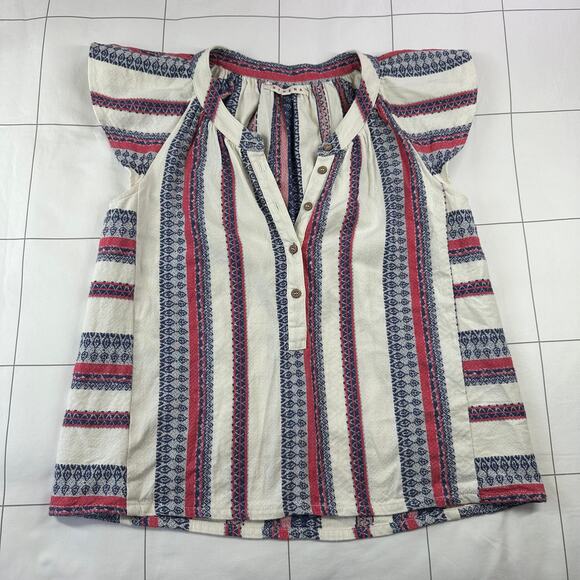 Xirena Top Womens XS Cream Cali Emi Striped Flutter Sleeve Boho Button Up Cotton - Picture 2 of 8